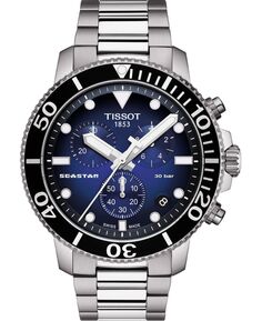 Мужские дайверские часы с швейцарским хронографом Seastar 1000, серый браслет из нержавеющей стали, 45,5 мм Tissot