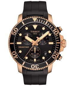 Мужские швейцарские часы для дайвинга с хронографом Seastar 1000, черный каучуковый ремешок, 45,5 мм Tissot