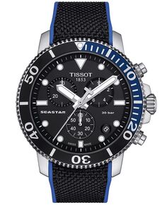 Мужские швейцарские часы с хронографом Seastar 1000 с черным текстильным ремешком, 46 мм Tissot