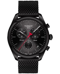 Мужские швейцарские часы с хронографом T-Classic PR 100, черные часы с сетчатым браслетом из нержавеющей стали с PVD-покрытием, 41 мм Tissot