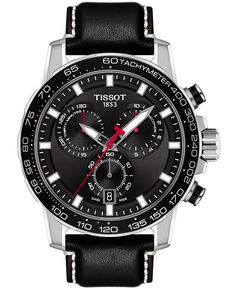 Мужские швейцарские часы с хронографом Supersport T-Sport, черный кожаный ремешок, 46 мм Tissot