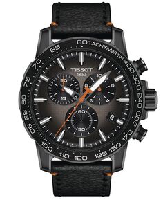 Мужские швейцарские часы с хронографом Supersport, черный кожаный ремешок, 46 мм Tissot