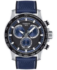 Мужские швейцарские часы с хронографом Supersport с синим текстильным ремешком, 40 мм Tissot