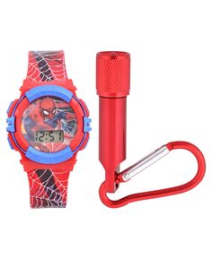 Детские часы Marvel Spiderman с красным силиконовым ремешком и фонариком, 39 мм, набор Accutime