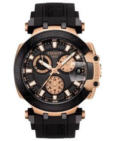 Мужские швейцарские часы с хронографом T-Sport T-Race, черный силиконовый ремешок, 47,6 мм Tissot