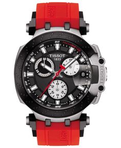 Мужские швейцарские часы с хронографом T-Sport T-Race, красный силиконовый ремешок, 47,6 мм Tissot