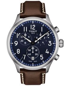 Мужские швейцарские часы с хронографом XL, винтажные коричневые кожаные ремешки, 45 мм Tissot