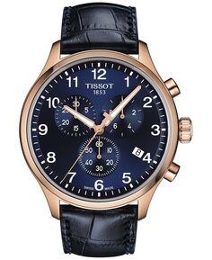 Мужские часы Swiss Chronograph XL с классическим синим кожаным ремешком, 45 мм Tissot