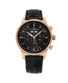 Мужские часы Chieftain, черная кожа, двухцветный розовый циферблат, круглые часы 42 мм Alexander