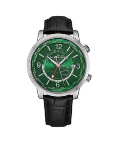 Мужские часы Journeyman 2, черная кожа, зеленый циферблат, круглые часы 40 мм Alexander