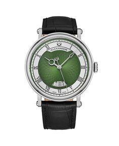 Мужские автоматические часы Triumph, черная кожа, зеленый циферблат, круглые часы 49 мм Alexander
