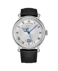 Мужские автоматические часы Triumph, черная кожа, серебристый циферблат, круглые часы 49 мм Alexander