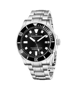 Мужские часы Vathos серебристого цвета из нержавеющей стали, черный циферблат, круглые часы 42 мм Alexander