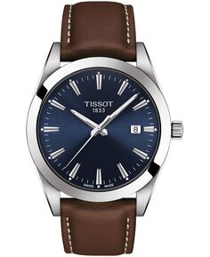 Мужские швейцарские часы T-Classic Gentleman с коричневым кожаным ремешком, 40 мм Tissot