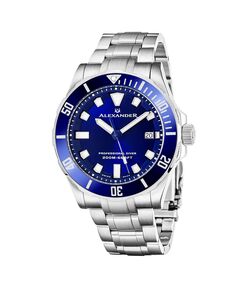 Мужские часы Vathos серебристого цвета из нержавеющей стали, синий циферблат, круглые часы 42 мм Alexander