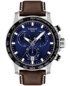 Мужские швейцарские часы T-Sport Supersport Chrono с коричневым кожаным ремешком, 46 мм Tissot