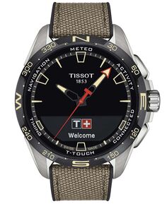 Мужские смарт-часы Swiss T-Touch Connect Solar бежевого цвета с текстильным и кожаным ремешком, 48 мм Tissot