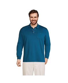 Мужская супермягкая рубашка-поло Supima с длинными рукавами и карманами для больших и высоких размеров Lands&apos; End