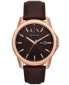 Мужские кварцевые коричневые кожаные часы Day-Date с тремя стрелками, 44 мм Armani Exchange
