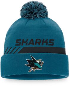 Мужская фирменная мужская вязаная шапка Fanatics с манжетами и помпоном для раздевалки San Jose Sharks Authentic Pro Team Lids