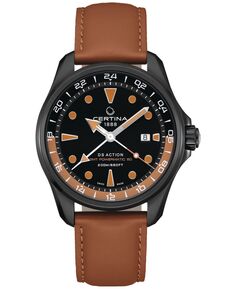 Мужские швейцарские автоматические часы DS Action GMT с коричневым кожаным ремешком, 43 мм Certina