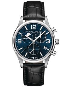 Мужские швейцарские часы с хронографом DS-8 Moon Phase, черный кожаный ремешок, 42 мм Certina