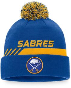 Фирменная вязаная шапка с манжетами и помпоном для раздевалки Buffalo Sabres Authentic Pro Team Fanatics