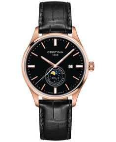 Мужские швейцарские часы DS-8 Moon Phase с черным кожаным ремешком, 41 мм Certina