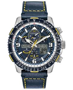 Мужские часы Eco-Drive с аналогово-цифровым хронографом Promaster Blue Angels Skyhawk A-T, 46 мм, с синим кожаным ремешком Citizen