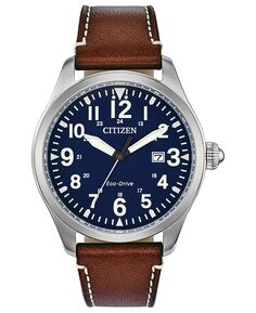 Мужские часы Chandler Eco-Drive с коричневым кожаным ремешком, 42 мм Citizen