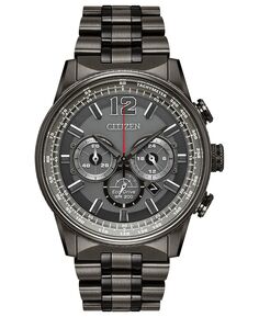 Eco-Drive Мужские часы с хронографом Nighthawk, серые часы с браслетом из нержавеющей стали, 43 мм Citizen