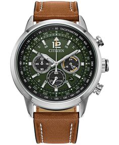 Мужские часы Eco-Drive с хронографом Avion, коричневый кожаный ремешок, 44 мм Citizen