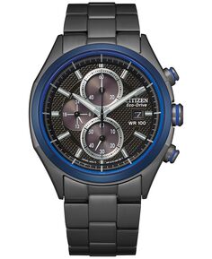Eco-Drive Мужские часы с хронографом, черный браслет из нержавеющей стали, 41 мм Citizen