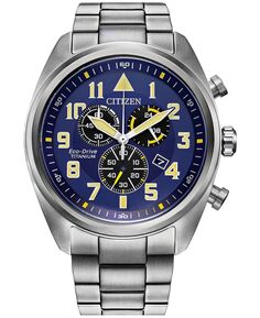 Мужские часы Eco-Drive Garrison с хронографом, серебристый титановый браслет, 44 мм Citizen
