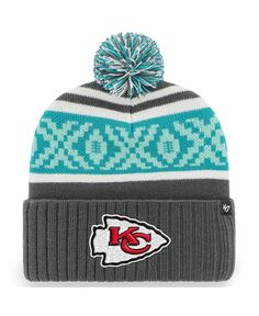 Мужская темно-серая вязаная шапка Kansas City Chiefs Super Bowl LVII с манжетами и помпоном &apos;47 Brand