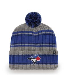 Мужская серая вязаная шапка Toronto Blue Jays Rexford с манжетами и помпоном &apos;47 Brand