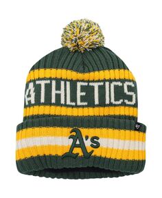 Мужская зеленая вязаная шапка с манжетами и помпоном Oakland Athletics Bering &apos;47 Brand