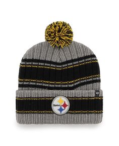 Мужская графитовая вязаная шапка Pittsburgh Steelers Rexford с манжетами и помпоном &apos;47 Brand