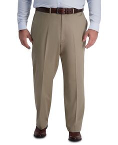 Мужские брюки премиум-класса с плоской передней частью классического кроя цвета хаки, не требующие утюга Haggar