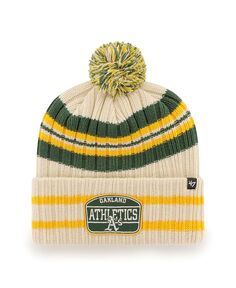 Мужская вязаная шапка с манжетами и помпоном Natural Oakland Athletics Home Patch &apos;47 Brand