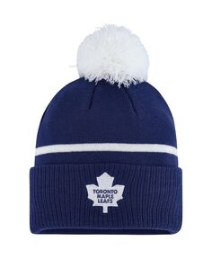 Мужская синяя вязаная шапка Toronto Maple Leafs Team Classics в полоску с манжетами и помпоном adidas