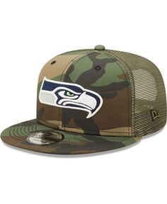 Мужская кепка Snapback Seattle Seahawks Trucker 9FIFTY оливкового цвета с камуфляжным принтом New Era