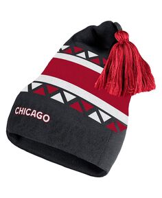 Мужская черная, белая вязаная шапка Chicago Blackhawks Reverse Retro 2.0 с манжетами и помпонами adidas