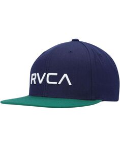Мужская кепка Snapback из саржи II темно-синего цвета с зеленым логотипом RVCA
