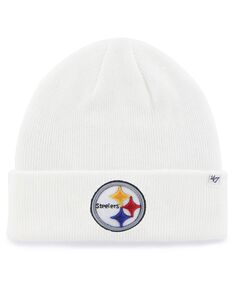 Мужская белая базовая вязаная шапка Pittsburgh Steelers среднего размера с манжетами &apos;47 Brand