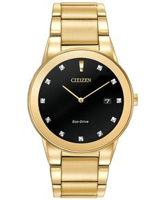 Мужские часы Eco-Drive Axiom с бриллиантовым акцентом, золотистый браслет из нержавеющей стали, 40 мм, AU1062-56G Citizen