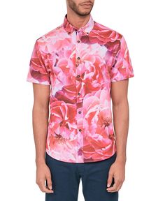 Мужская рубашка на пуговицах с цветочным принтом без железа Performance Society of Threads