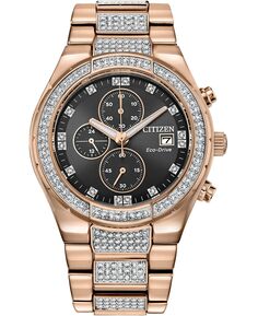 Мужские часы Eco-Drive Crystal с браслетом из нержавеющей стали цвета розового золота, 42 мм Citizen
