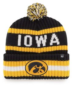 Мужская черная вязаная шапка Iowa Hawkeyes Bering с манжетами и помпоном &apos;47 Brand