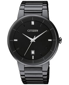 Мужские кварцевые часы-браслет из нержавеющей стали с черным ионным покрытием, 40 мм, BI5017-50E Citizen